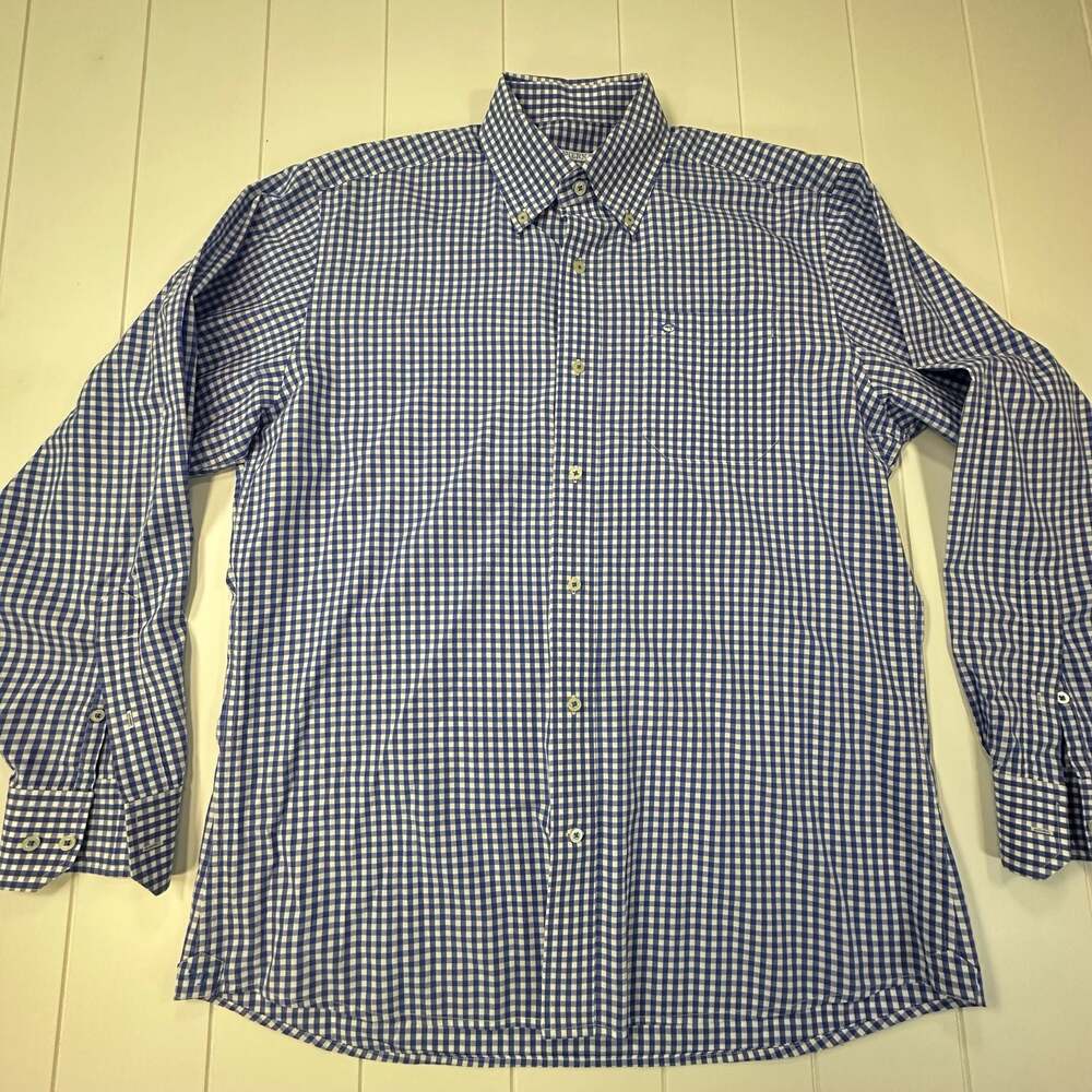 Southern Tide Men’s Blue Gingham Long Sleeve Button Down Shirt Preppy, Large